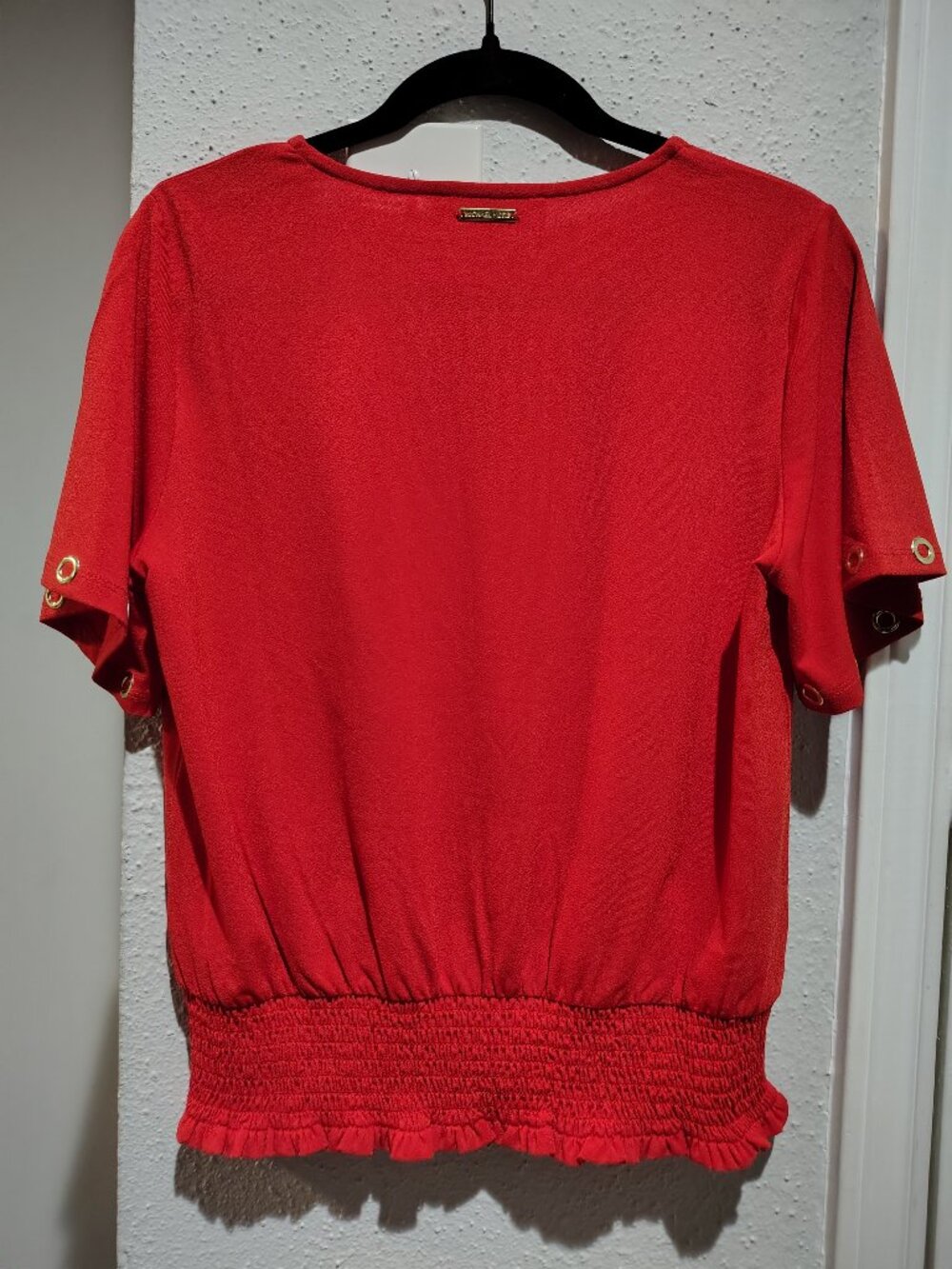Michael Kors Vibrant Red Smocked-Hem Blouse - Picture 2 of 5